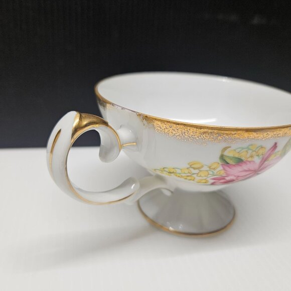 Shafford Bone China Pink Orchids Footed Teacup and Saucer With Gold Trim japan - Picture 7 of 8